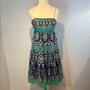 Eliza J navy blue and Green Spaghetti Strap Sundress size 10 boho